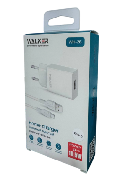 Мережевий зарядний пристрій (адаптер) 2в1 WALKER WH-26 1USB/2.1A + Type-C white