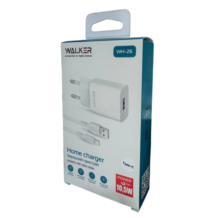Мережевий зарядний пристрій (адаптер) 2в1 WALKER WH-26 1USB/2.1A + Type-C white (252955) - 