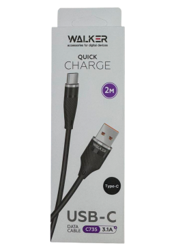 Кабель USB WALKER C735 Type-C black, 2 м