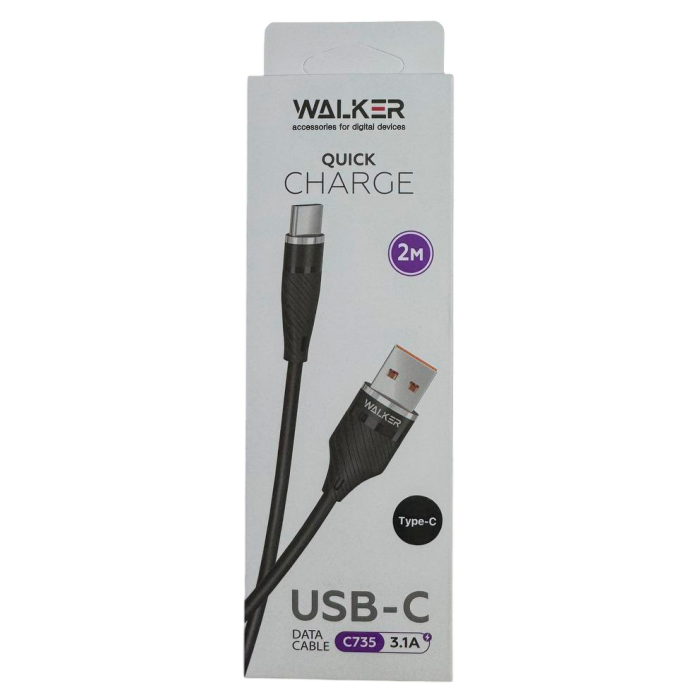Кабель USB WALKER C735 Type-C black, 2 м (189947) - 
