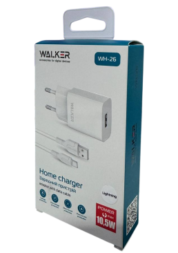 Мережевий зарядний пристрій (адаптер) 2в1 WALKER WH-26 1USB / 2.1A + Lightning white