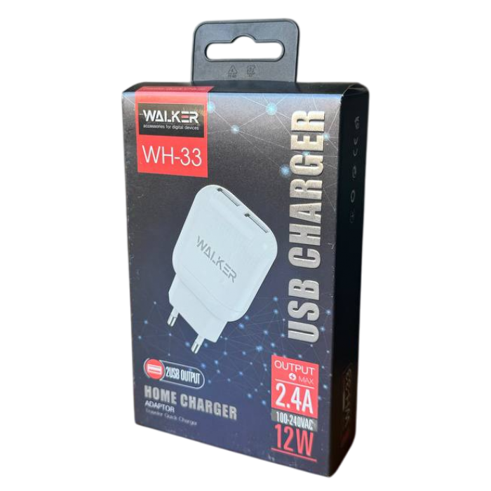 Мережевий зарядний пристрій (адаптер) 2в1 WALKER WH-33 2USB/2.4A  (229675/210580) - 