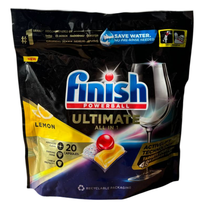 Таблетки для посудомийної машини Finish Powerball Ultimate Plus Intensive Clean & Shine Lemon Sparkle, 20 шт (094336) - 