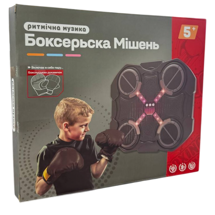 Настінна боксерська машина, мішень для тренування реакції з музикою та рукавичками, 32х28 см (1-300044) - 