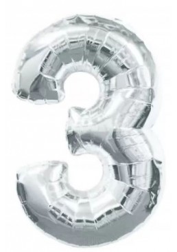 Фольгированная шарик цифра "3", 75 см (серебряная)