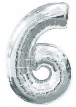 Фольгированная шарик цифра "6", 75 см (серебряная)