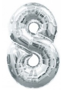 Фольгированная шарик цифра "8", 75 см (серебряная)