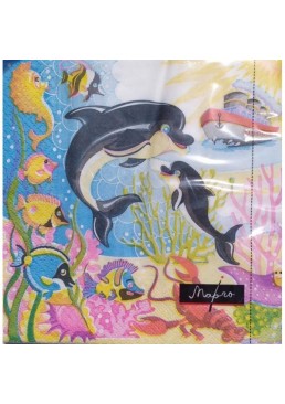 Серветки столові Марго 3-х шарові Дельфіни, 15 шт
