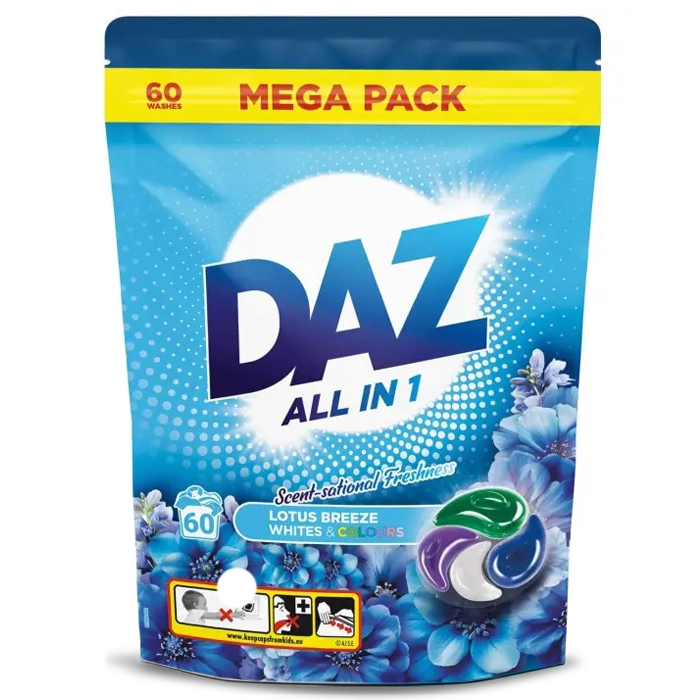 Капсули для прання DAZ Lotus Breeze для всіх типів тканин, 60 шт (847632) - 