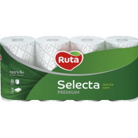 Туалетний папір Ruta Selecta 150 відривів 3 шари 8 рулонів Білий