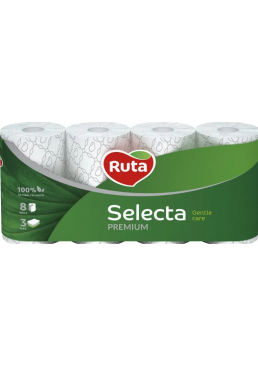 Туалетная бумага Ruta Selecta 150 отрывов 3 слоя 8 рулонов Белая