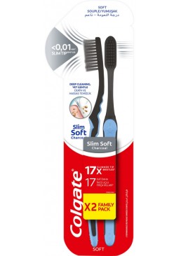 Зубная щетка Colgate Slim Soft Charcoal Древесный Уголь, 1+1 шт