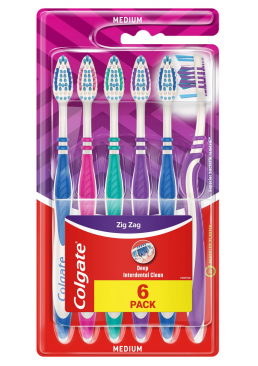 Набор зубных щеток Colgate Zigzag Семейная упаковка Medium, 6 шт