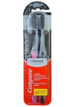 Зубная щетка Colgate Slim Soft Charcoal Древесный Уголь, 1+1 шт