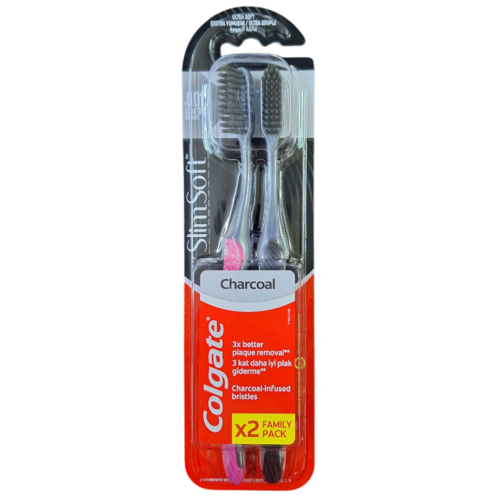 Зубна щітка Colgate Slim Soft Charcoal Деревне Вугілля, 1+1 шт (041461) - 