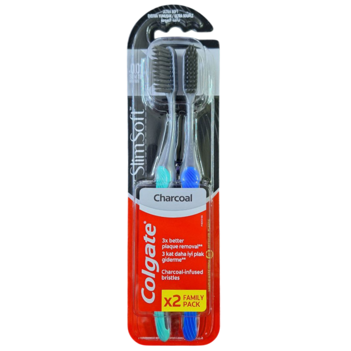 Зубна щітка Colgate Slim Soft Charcoal Деревне Вугілля, 1+1 шт (041461) - 