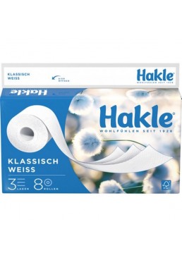 Туалетная бумага Hakle 3-х слойная классический Белый, 8 рулонов