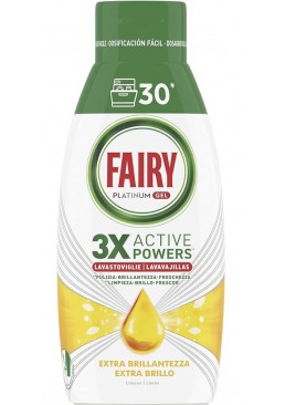 Гель-концентрат для мытья посуды в посудомоечной машине Fairy Platinum Gel 3 active powers лимон 600 мл (30 доз )