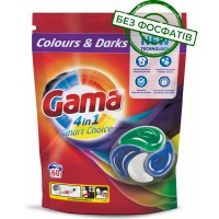 Капсулы для стирки Gama 4в1 для цветного и темного белья, 60 шт