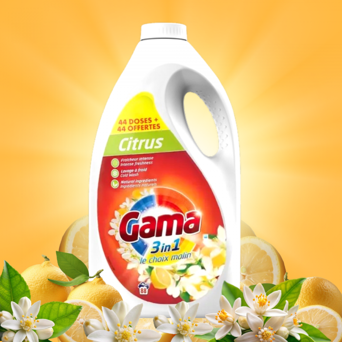 Гель для прання Gama Citrus з цитрусовим ароматом, 3 л (66 прань) (834250) - 