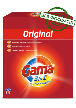 Порошок для стирки Gama Original 3в1 для белого и цветного белья, 1.625 кг (25 стирок)