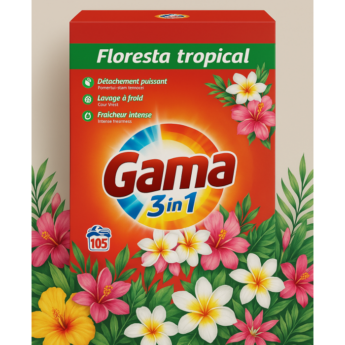 Порошок для прання Gama Floresta Tropical 3в1 з ароматом тропічних квітів, 6.3 кг (105 прань) (837787) - 