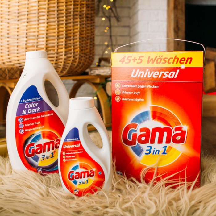 Порошок для стирки Gama Universal 3в1 универсальный, 3 кг  (50 стирок) - 