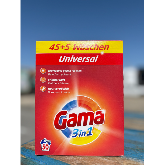 Порошок для стирки Gama Universal 3в1 универсальный, 3 кг  (50 стирок) - 