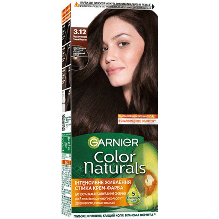  Краска для волос Garnier Color Naturals 3.12 Перламутровый темный каштан, 110мл - 