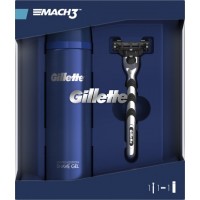 Подарочный набор для мужчин Gillette Бритва с 1 сменной кассетой Mach 3 Start + Гель Fusion Ultra Sensitive, 200 мл