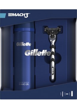 Подарочный набор для мужчин Gillette Бритва с 1 сменной кассетой Mach 3 Start + Гель Fusion Ultra Sensitive, 200 мл