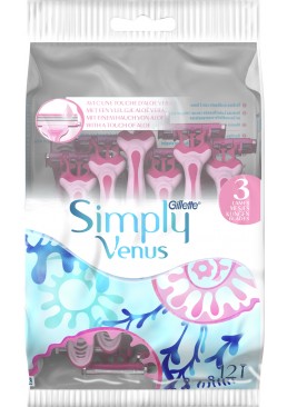 Одноразовые станки для бритья женские Simply Venus 3, 12 шт