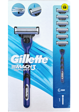 Мужской станок для бритья Gillette Mach3 Sport (ручка + 6 кассет) 