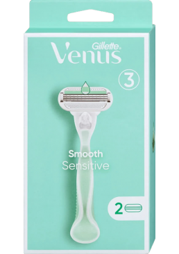 Станок длятоп бритья женский Gillette Venus Smooth Sensitive, 1 станок+2кассеты
