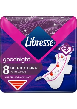 Гігієнічні прокладки Libresse Ultra Goodnight Extra Large нічні 7 крапель, 8 шт