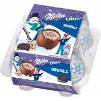 Фігурний молочний шоколад Milka Snow Balls з кремовою молочною начинкою та шматочками печива Орео, 112 г
