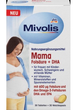 Биологически активная добавка для беременных Mivolis Mama Folsäure + DHA, 60 шт