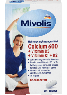 Біологічно активна добавка Mivolis Calcium 600 + Vitamin D3 + Vitamin K1 + К2, 30 шт 