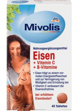Біологічно активна добавка Mivolis Eisen, Vitamin C, Vitamin B12, Vitamin B6, 40 шт