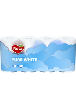 Туалетний папір Ruta Pure White 150 відривів 3 шари 8 рулонів Білий