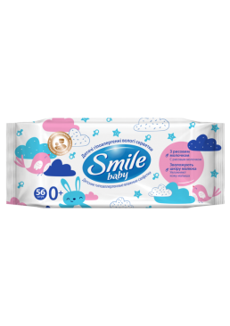 Вологі серветки Smile Baby, з рисовим молочком, 56 шт
