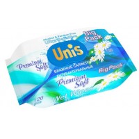 Влажные салфетки UNIS с пластиковой крышкой универсальные для всей семьи с экстрактом ромашки, 120 шт
