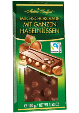 Шоколад молочний Maître Truffout Цілісний фундук, 100 г