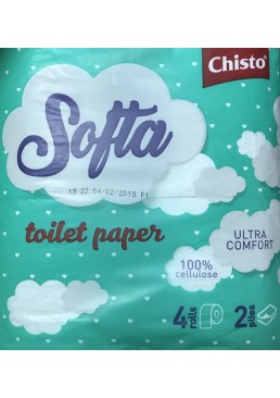 Туалетний папір Chisto Softa 2-Вух шарова на 150 відривів, 4 рулони