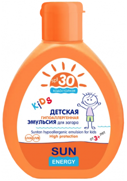 Детская гипоаллергенная эмульсия Sun Energy Kids для загара SPF 30, 150 мл