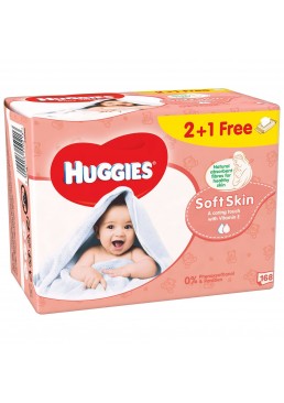 Серветки вологі Huggies Soft Skin Triplo 2 + 1 (56 х 3 шт), 168 шт