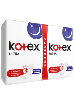 Прокладки Кotex Ultra Dry Night Duo 6 капель, 14 шт 