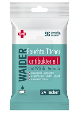 Антибактериальные салфетки Waider для взрослых и детей с антисептиком, 24 шт