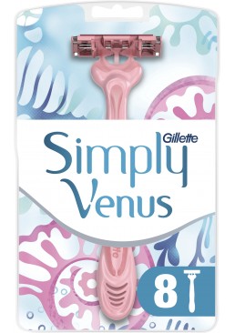 Одноразовые станки для бритья женские Simply Venus 3, 8 шт