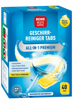 Таблетки для посудомойки REWE Beste Wahl Geschirrreiniger Tabs All-in-1 Premium, 40 шт